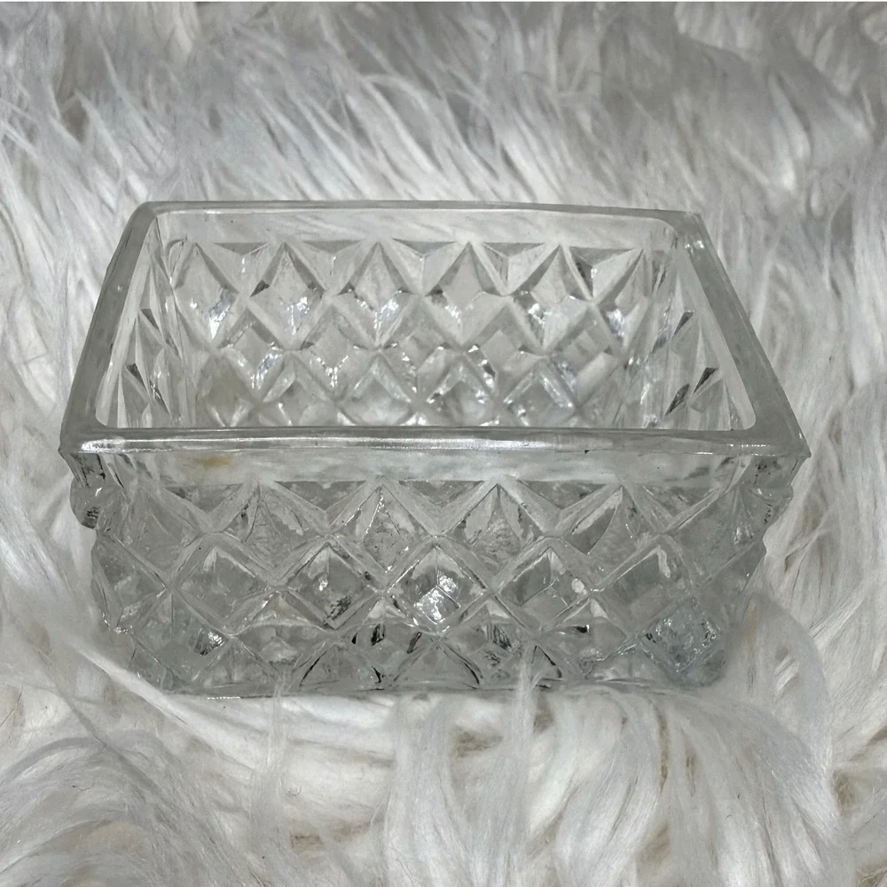 Vintage Clear Pressed Glass Trinket Box Diamond Cut Rectangular Jewelry Case